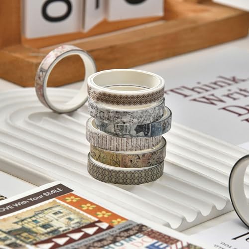 20 Rolls Skinny Vintage Washi Tape Set Retro Arts Adhesive Tapes Basic Patterns Decorative Masking Tape Sets for Craft, Kids, Scrapbook, DIY, Gift Wrapping (Ephemeral Blossoms)
