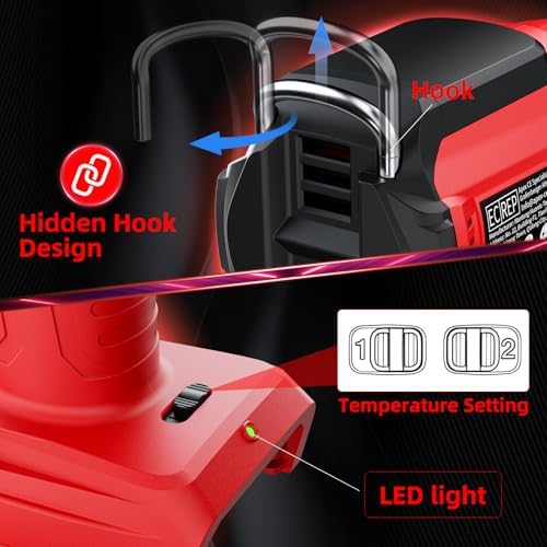 Cordless Heat Gun for Milwaukee 18V Battery, 350W 1022°F (550°C) Soldering Heat, Variable Temperature Control Hot Air Gun Kit with 4 Nozzles and Scraper, for Shrink Tubing, PVC Wrap(NO Battery)