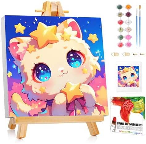 XTCIXAL Paint by Numbers Kit for Kids with Frame, Cat, 8X8 inch