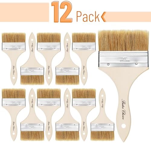Bates- Chip Paint Brushes, 4 Inch, 12 Pack, Chip Brush, Brushes for Painting, Paint Brushes, Stain Brushes for Wood, Natural Bristle Paint Brush, 4 Inch Paint Brush, Chip Paint Brushes for Paint