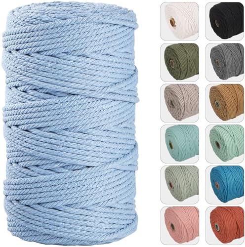 NOANTA 4mm 109yards Macrame Cord, Colored Cotton Macrame Yarn, Baby Blue