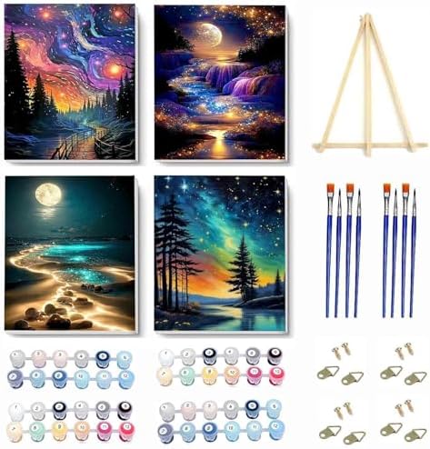 VIGEGU 4 Pack Paint by Numbers Kit for Adults Beginner with Frame