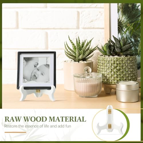 Tatuo 4 Packs Wooden Display Stand Plate Holder Easels, white, 5 Inch