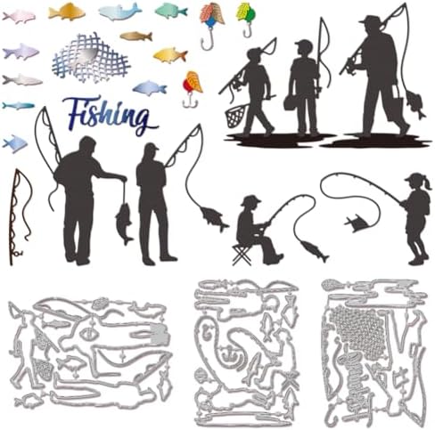 GLOBLELAND Family Fishing Cutting Dies for Card Making Fishing Net Background Cut Die for DIY Scrapbooking Journal Embossing Paper Craft Decor