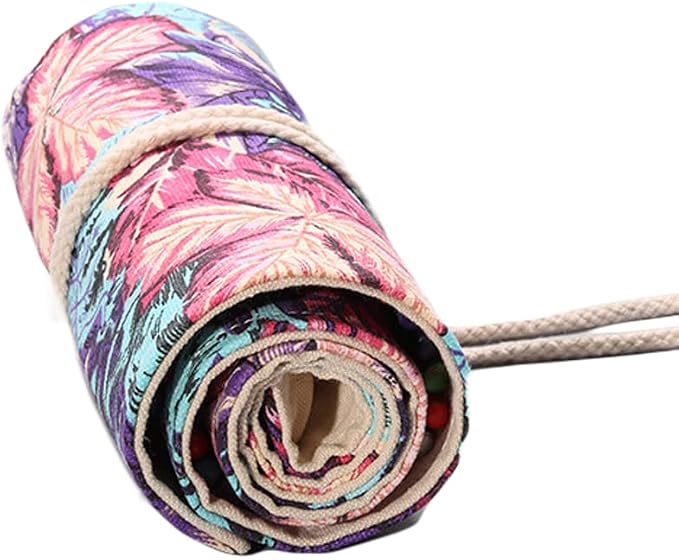 DIYOMR 24/36/72 Slots Pencil Wrap Pencil Rolls, Artist Colored Pencils Roll Up Bag Short Brushes Pouch Case Pencils Organizer for Drawing Coloring and Sketching,No Pencils (Maple Leaves, 24slots)