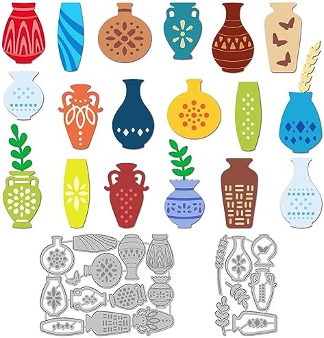 GLOBLELAND Ceramic Vases Cutting Dies for Card Making Leaves Vase Cut Die for DIY Scrapbooking Journal Embossing Paper Craft Decor