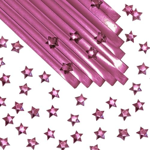 500-Strips Pink Foil Paper Strips for Making Origami Stars, Lucky Stars, Puff Star. Reflective Mirror Shiny Paper Strips, 0.5 x 11 inch. (Pink Foil, 500)