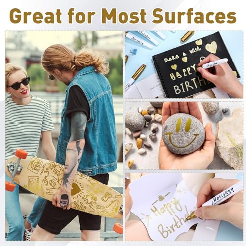 Motiskyy 72 Pcs Metallic Permanent Markers Bulk Metallic Marker Pens Medium Tip Quick Dry Paint Pen for Classroom DIY Crafts Artist Illustration Gift Card Making School Supplies(Gold)