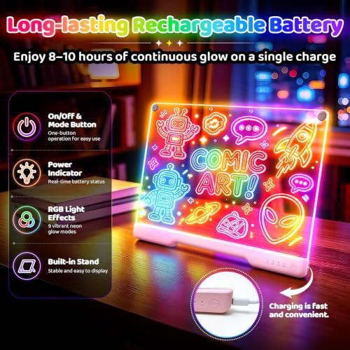 Geokay 16" Rechargeable LED Drawing Board with 9-Color Light Effects
