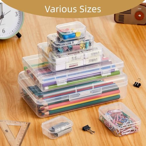 42 Pieces Mixed Sizes Rectangular Empty Mini Clear Plastic Organizer Box