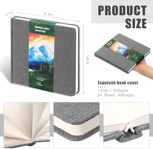 5.5in Watercolor Sketchbook Journal Square Watercolor Notebook Gray
