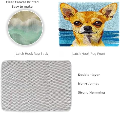Latch Hook Kit Rug for Adults Chihuahua Dog with Sea Pre-Printed Handmade Carpet Crochet Yarn Craft DIY Hook and Latch Door Mat Tapestry Home Floor Decoration 52x38cm-3