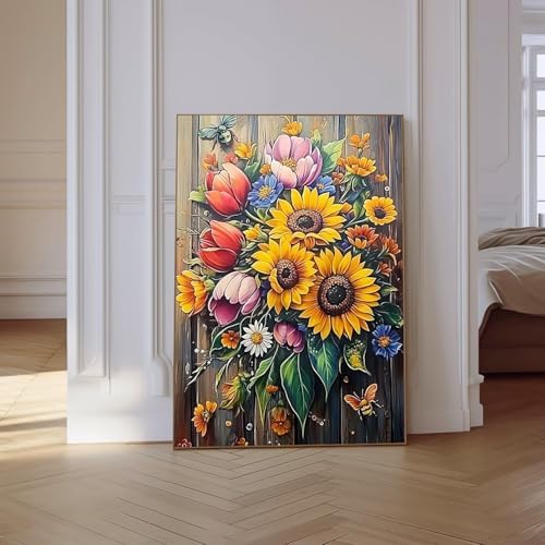 VeGuude Flowers Diamond Art Kits for Adults, Full Drill Flowers Diamond Painting Kits for Beginners, DIY Full Rhinestone 5D Diamond dots (Gemstone Craft), Home Wall Decoration (12x16 inch)