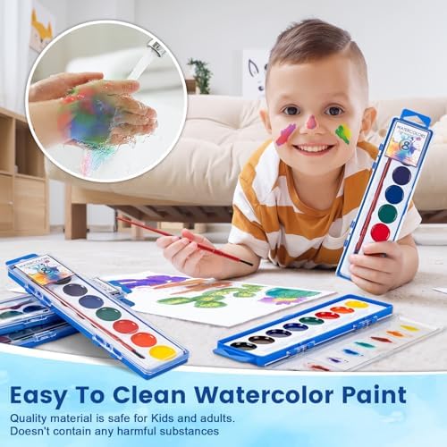 72 Pack Watercolor Paint Set Bulk,8 Colors Washable WaterColor Paint for Kids, Water Color Paint with Brushes, Ideal Gift for Party Favors, Art Supplies for School Classroom Home