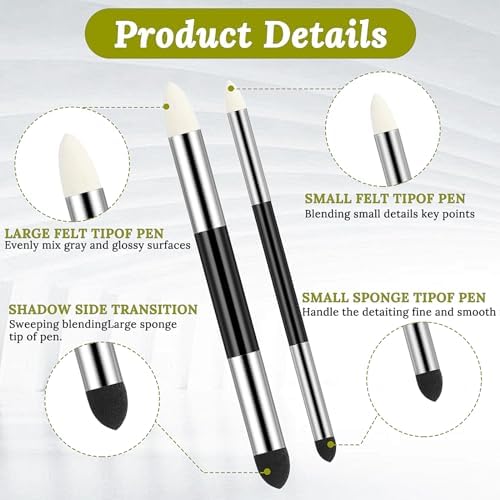 24pcs Artist Blending Stump Sponge Pen, Double Headed Drawing Art Pencil Sketch Scrapers Tools with Sponge Head Washable Sketch Rubbing Sponges for Blending Lightening and Highlight
