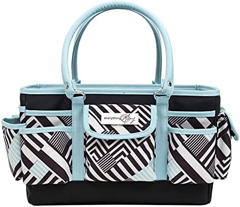 Everything Mary Teal Geometric Deluxe Store and Tote - Storage Organizer Bag for Crafts, Sewing, Paper, Art, Desk, Canvas, Supplies Storage Organization - Travel Art Box with Handle