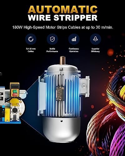 CREWORKS 180W Electric Wire Stripper Machine, 0.06"-1.18" Automatic Wire Stripping Machine, Wire Stripping Tool for 1.5-30 mm Scrap Wire, 5 Channel Copper Wire Stripper Tool for Cable Recycling
