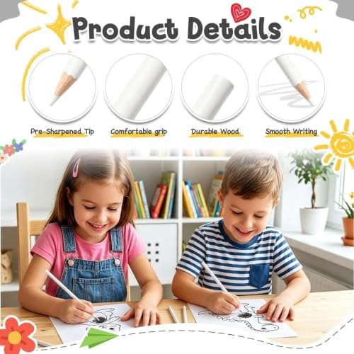 12 PCS White Colored Pencils, Pre-sharpened Professional Wooden Art Pencils Set for Artists Painting | Premium Drawing Sketching Supplies