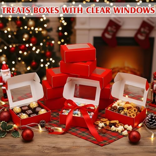 Zonon 60 Pcs Soap Boxes for Homemade Packaging, Mini Kraft Boxes with Window for Bakery Candy Soap Making Gift Packaging, 3.7x2.6x1.4 Inch (Red)