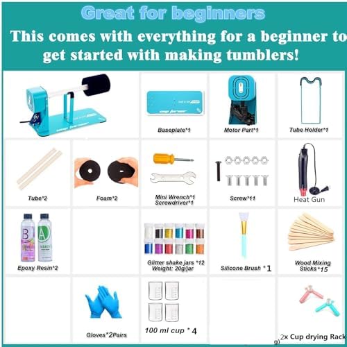 LFSUM Cup Turner Kit for Crafts Tumbler, Tumbler Cup Spinner, Glitter Powder, Epoxy Resin Kit for Beginners with Epoxy and Heat Gun (1X-Blue)