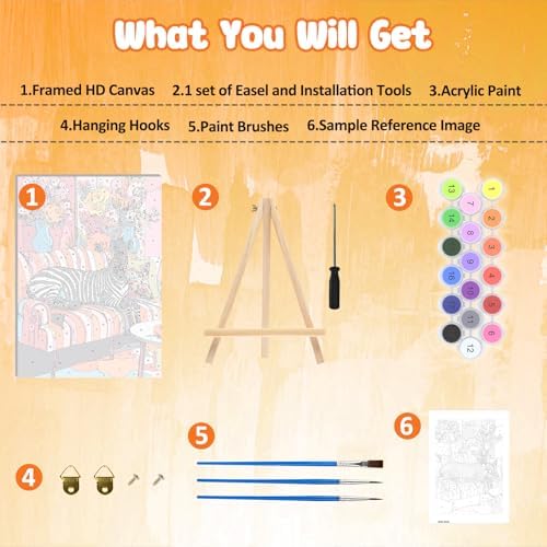 MAXBYE Paint By Numbers Kit for Adults with Frame and Wooden Easel, Zibra Sitting on a Sofa Acrylic Simple Oil Painting Kits for Beginners Gift Home Wall Garden Decor Any Festival 10×14 in