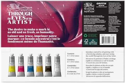 Winsor & Newton Griffin Alkyd Fast Drying Oil Paint, Beginners Set, 6 x 37ml Tubes
