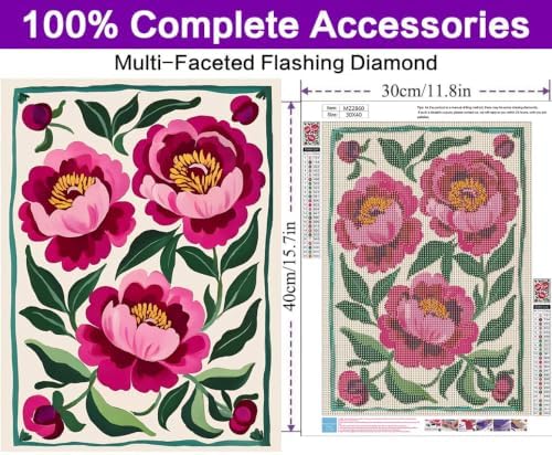 Diamond Art Kits for Adults, Peony Diamond Art Painting Kits for Adults