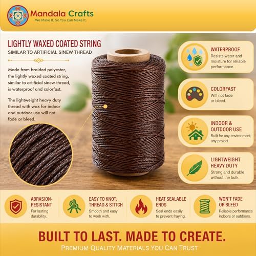 Mandala Crafts 210D 1mm Tangerine Flat Waxed Thread for Leather Sewing
