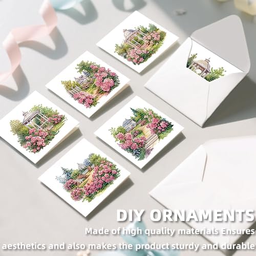 C'eitura 12Pcs Garden Flowers Diamond Art Painting Greeting Card Kit with Envelopes, DIY Floral Christmas Birthday Thanksgiving Card Making Set, All Occasion Handmade Card Craft