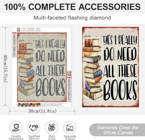 ARPADAMO Book Stack Quote Diamond Art Kit for Adult Diamond Painting12x16in