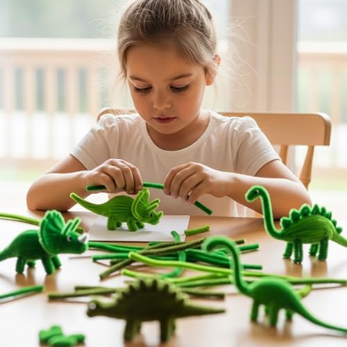 Caydo 200 Pieces Green Pipe Cleaners, Thick Fluffy Chenille Stems Bulk