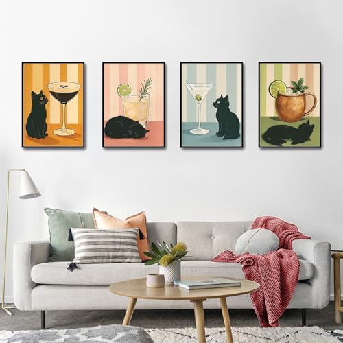 4 Pack Paint by Numbers Kit for Adults with Frame, Black Cat Painting Kit