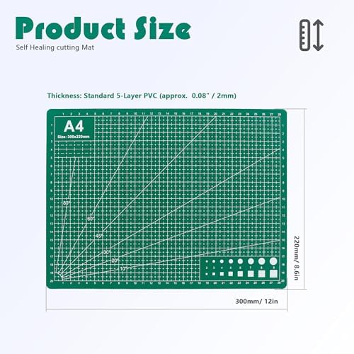 2 Packs Cutting Mats, A4 12'' x 9'' Double Sided Cutting Mat, Non-Slip 5 Layers PVC Cut Mat for Craft Art Projects Fabric Sewing, Scrapbooking Mat