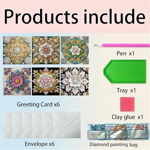 Diamond Art Cards with Envelopes–6PCS DIY Diamond Painting Greeting Cards Kit | Card Making Kit with Bling for Adults & Beginners | Birthday,Holiday & Thank You Cards (Mandala)