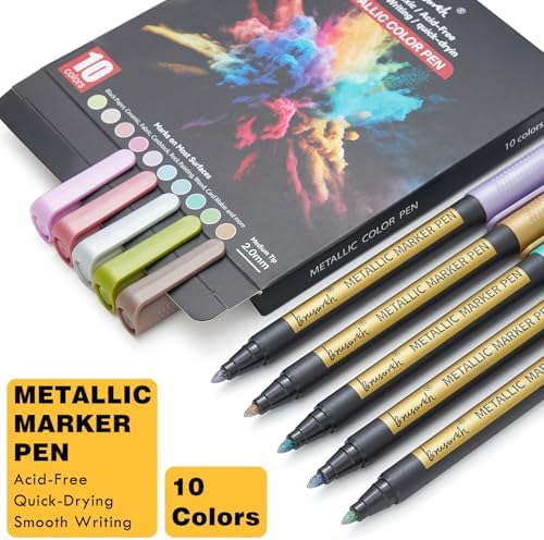Brusarth Metallic Marker Pens,Medium Point Markers for Rock Painting