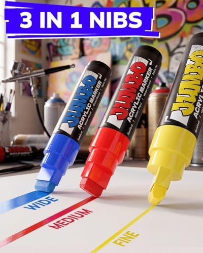 JusArt 14 Colors Jumbo Markers for Quick Bold Poster Banner Sign Lettering and Coloring, 15mm Wide Tip Acrylic Markers for Rock, Fabric, Ceramic, Metal, DIY Crafts