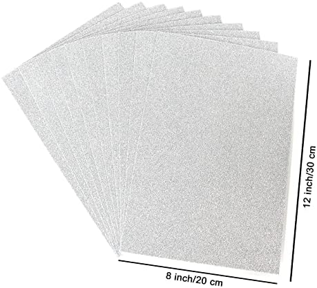 10 Sheets Glitter Paper Sheet for Father‘s Day Decor, A4 Cardstock Self-adhesive Paper for Christmas Construction Scrapbook DIY Card Decoration (Silver)
