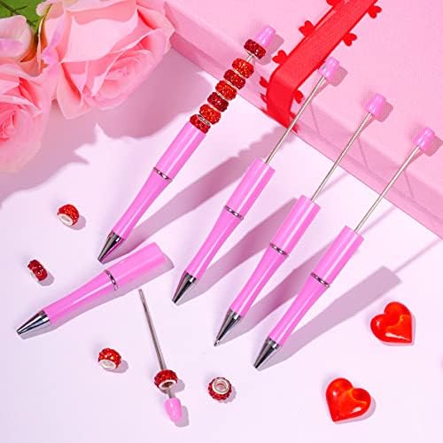 jiebor 30Pcs Pink Beadable Pens Beaded Ballpoint Pens Bulk for DIY Writing