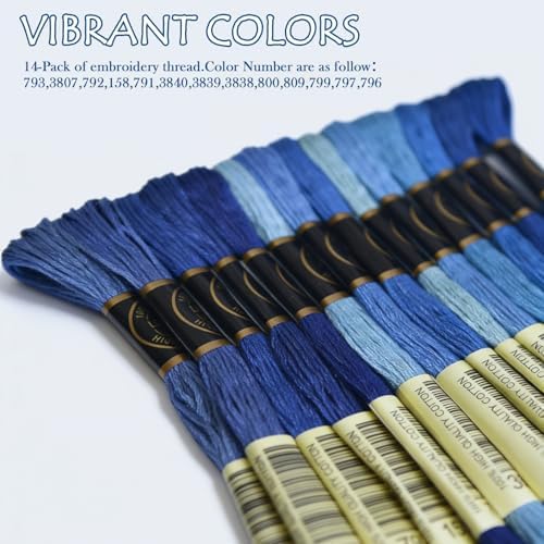 Premium Rainbow Color Embroidery Floss - Cross Stitch Threads - Friendship Bracelets Floss - Crafts Floss - 14 Skeins Per Pack Embroidery Floss, Royal Blue Gradient