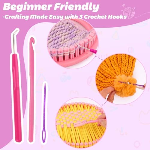 PREBOX Knitting Loom Kit for Kids and Beginners, Hat and Scarf, Pink