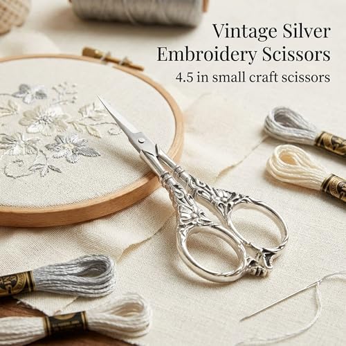 BIHRTC Vintage European Style Scissors Stainless Steel for Cross Stitch Cutting Embroidery Sewing Handcraft Craft Art Work DIY Tool(Silver) (Pack of 3)