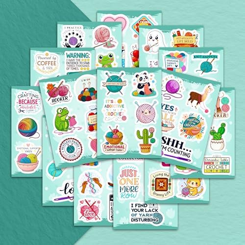 100Pcs Crochet Stickers for Water Bottle, Laptop - Knitting Stickers Vinyl Waterproof - Crochet Gifts for Crocheters - Gift for Women & Men