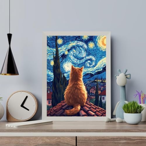 Cat Paint by Numbers Kit for Adults, Starry Painting by Numbers 16x20 In | Cat Paint by Number for Adults Beginner, Acrylic Easy Number Painting, Arts and Crafts Kit for Adults for Gifts Home Decor