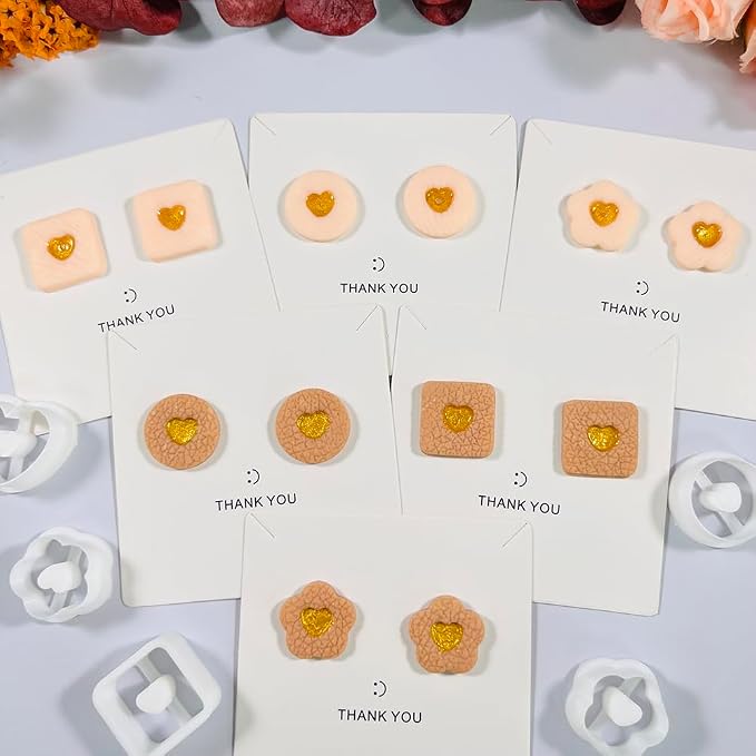 Xaekicr Heart Center Polymer Clay Cutters – 5 Shapes Clay Earring Cutters Set for DIY Jewelry – Polymer Clay Tools for Earrings & Crafts – Cute Clay Cutter Set for Valentine & Gift Projects