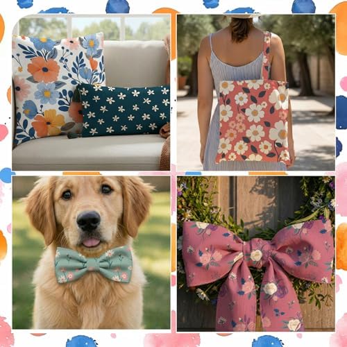 HunnmingRe 20 Pcs 10''x10'' Vintage Floral Quilting Fabric Square Meadow Flower Precuts Quiltted Fabric Retro Wildflower Plaid Printed Patchwork Strips for Spring Holiday DIY Material Sewing Craft
