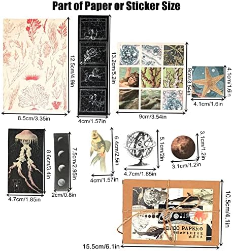 Esweny 200 Pieces Vintage Ephemera Scrapbooking Supplies Pack for Journaling, Decoupage Paper Scrapbook Stickers Kit for Junk Journal Planners Collage Craft Notebooks Album (Space and Sea)