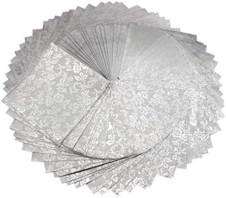 100 Origami Paper Sheets Paper Pack Silver Foil Flower Pattern 3x3 inches for Folding, paper craft, Origami cranes, Origami Decoration, Scrapbook