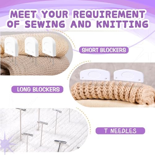 Opstin 130Pcs Knit Blocking Pins Kit for Knitting & Crochet Projects,20 Knit Blockers, Blocking Combs, Knitting Block Pins for Blocking Mats, Crochet Block Kit with 100 T-Pin and Storage Box