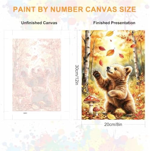 SENQAO Bear Paint by Numbers Kit for Adults Beginner, Fall Forest Adult Paint by Number Kits on Canvas, DIY Acrylic Oil Easy Painting by Numbers for Home Wall Decor 8X12 inch