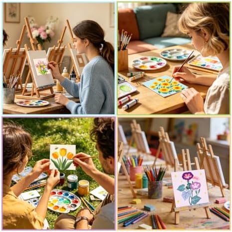 12 Packs Floral Pre Drawn Canvas to Paint, Flower Pre Printed Canvas for Painting, Pre Stretched Canvas Outline Painting Boards for Beginners, Students, Party Favors(4 * 4in)
